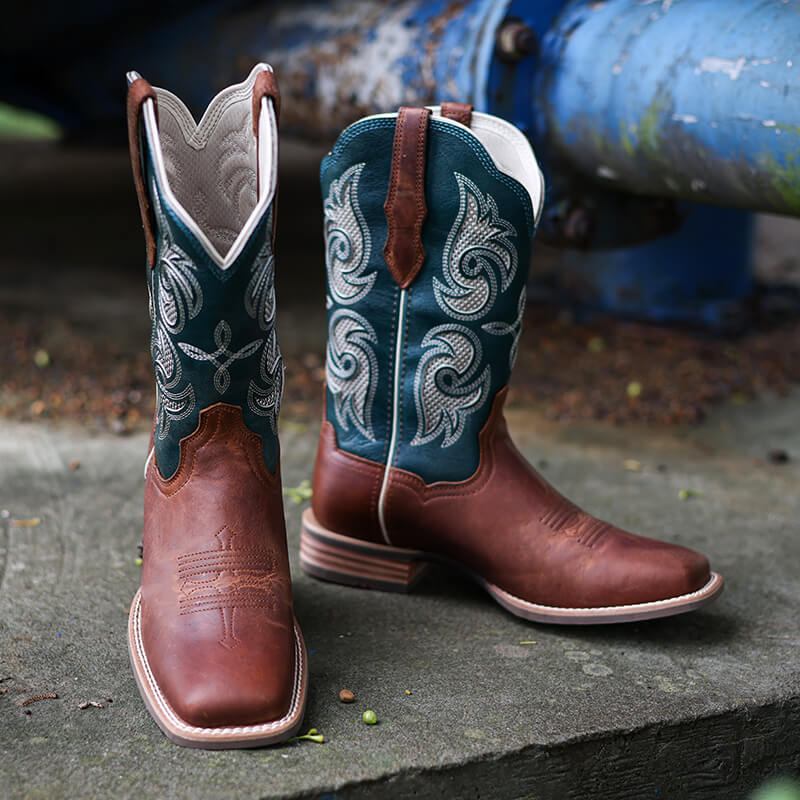 Women’s Western Mid Calf Cowboy Boots Embroidered Full Cowhide Leather