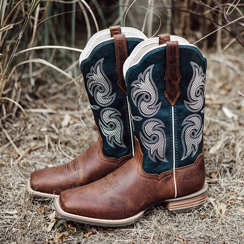 Women’s Western Mid Calf Cowboy Boots Embroidered Full Cowhide Leather