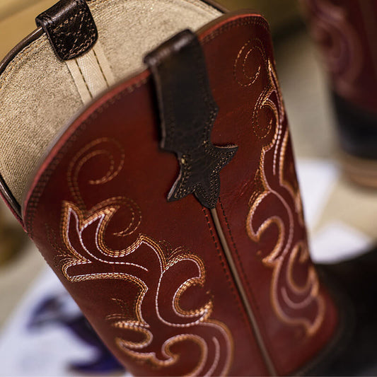 Women’s Square Toe Embroidered Cowboy Boots Wine Red Comfortable Western Boots