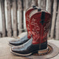 Women’s Square Toe Embroidered Cowboy Boots Wine Red Comfortable Western Boots